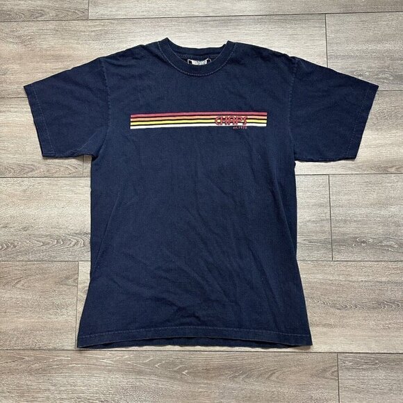 Vintage Chaps T-shirt Stripes Size M Blue Made In Canada - Picture 1 of 6